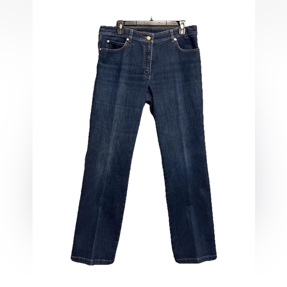 Escada Straight Leg Mid Rise Jeans Womens Sz 12 US 33 x 32 dark wash